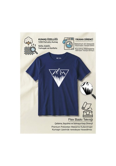 North Whiskers Dağ Ve Orman Temalı T-shirt - %100 Pamuk Lacivert - 874909212 Lacivert - 874909212 Lacivert
