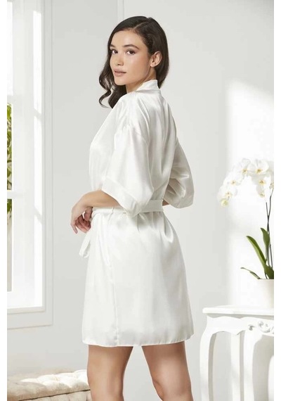 Modadua Pierre Cardin 4045 Kadife Saten Dantelli Gecelik Ve Sabahlık Takımı Ekru