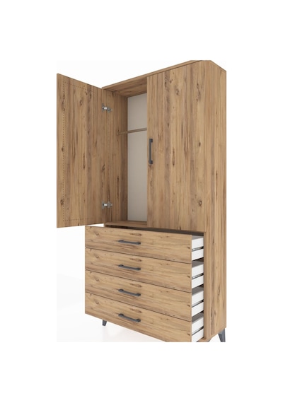 Arges Dolap Tek Raflı 4 Çekmeceli Tek Askılı 88x30x182 Çam-çam Çam
