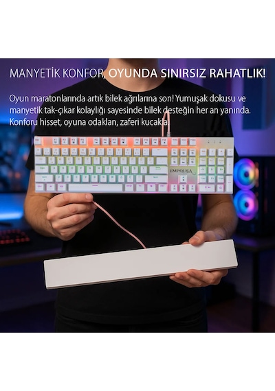 Ikg-456 Mekanik Klavye Blue Switch, 19 Rainbow Led, Full Anti-ghosting, Mıknatıslı Bilek Desteği