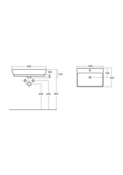 Lucco Mita 65 CM Tezgah Üstü Dikdörtgen Lavabo Beyaz