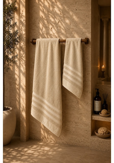 Sahra Model 2'li Banyo Havlu Seti Bej