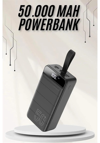 Powerbank Çoklu Şarj Girişi 50.000 Mah Taşınabilir Dijital Göstergeli Kopya Siyah