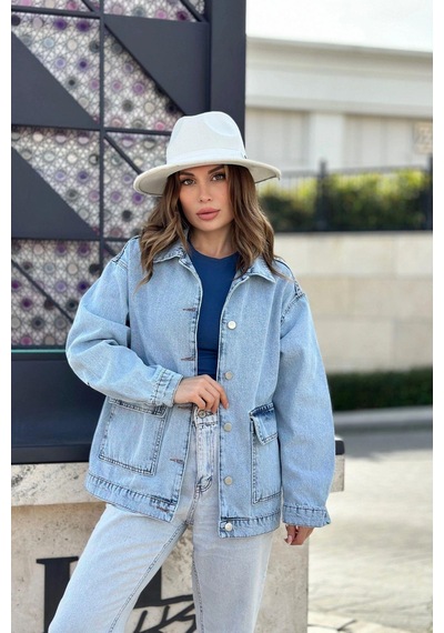 Kadın Buz Mavi Geniş Cepli, Kaliteli Jeans Kumaş, Salaş Kot Ceket Açık Mavi Kadın Buz Mavi Geniş Cepli, Kaliteli Jeans Kumaş, Salaş Kot Ceket Açık Mavi