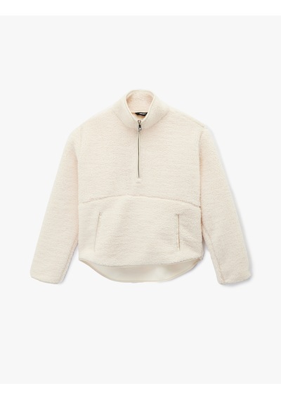 Koton Uzun Kollu Cepli Yarım Fermuarlı Spor Peluş Sweatshirt Ekru 6wak20011nk Ekru