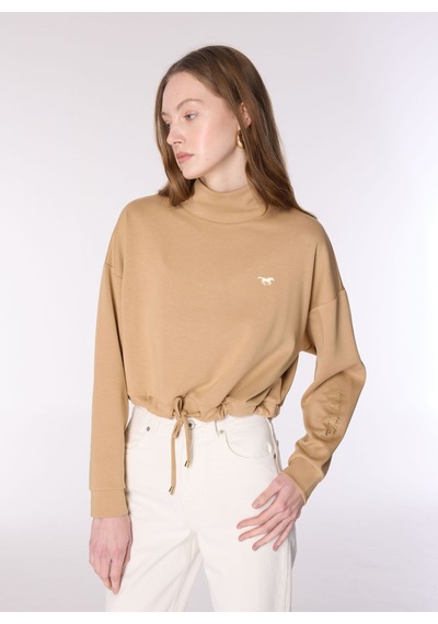 Mustang Bej Kadın Dik Crop Baskılı Sweatshirt M4wl-swt-1006