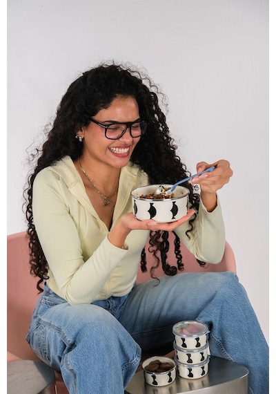Emaylabxpeppythings Milky Emaye Üçlü Saklama Kabı Seti Ocaklarda Kullanılabilir Siyah - Beyaz