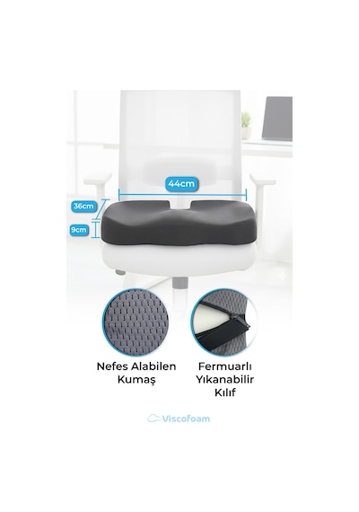 Viscofoam Ortopedik Oturma Minderi Hemeroid Kuyruk Sokumu Coccyx Oturma Minderi Visco Minder Gri