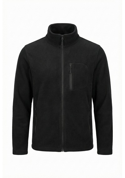 Machi Unisex Siyah Tam Fermuarlı 3 Cepli Yumuşak Polar Ceket Siyah