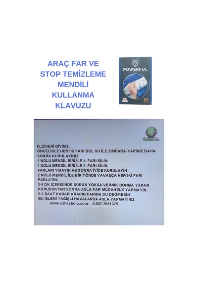 Özf0333 Far Temizleme Parlatma Mendili Seti Tek Araç İçin