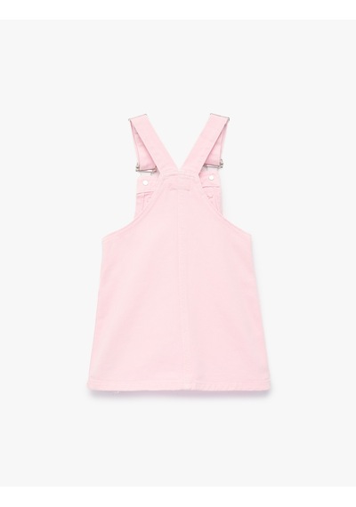 Koton Cep Detaylı Kare Yaka Pamuklu Askılı Salopet Jean Elbise Pembe 6smg80004ad Gül