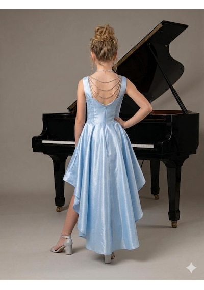 Erkut Kız Çocuk Abiye Bebe Mavi Parlak Tafta Kuyruklu Abiye Elbise Gümüş Kordon Sırt Detaylı Abiye Elbise 10-15 Yaş Erkut Kız Çocuk Abiye Bebe Mavi Parlak Tafta Kuyruklu Abiye Elbise Gümüş Kordon Sırt Detaylı Abiye Elbise 10-15 Yaş