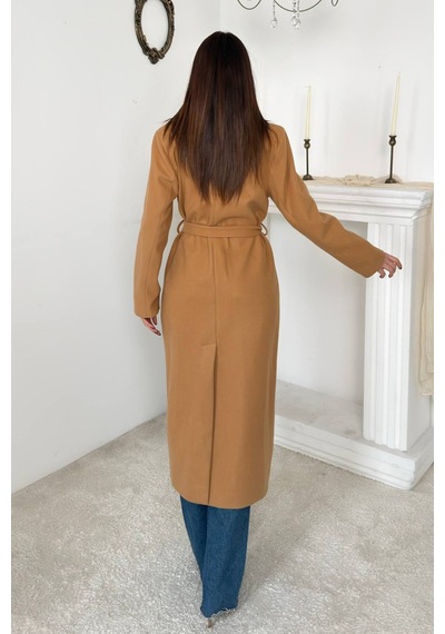 Alemdarshop Camel Kuşaklı Midi Kaban