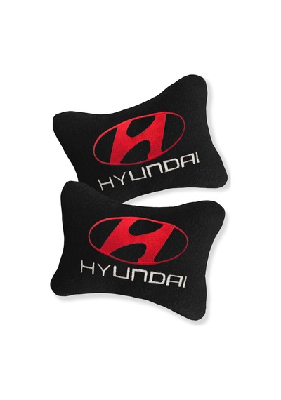 Hyundai Nakış Işlemeli Siyah Polar Ortopedik Araç Oto Koltuk Seyahat Boyun Yastık / 2'li Set Siyah