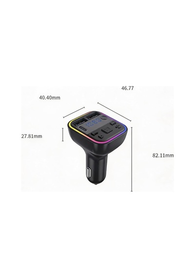 Tr Aft-12 Bluetooth 5.0 Araç İçi Fm Transmitter - 3 Portlu 2x Usb-a + 1x Usb-c Rgb Led Ekranlı Şarj Cihazı Aft-