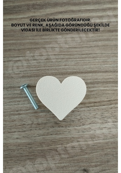 4 Adet - Açık Bej Kalp Dolap Kulpu, Mobilya Kulbu - Çocuk Odası Kulp, Kalp Kulp -4 Cm - Kulp Vidası Dahildir Sarı