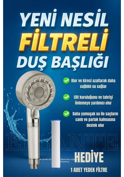 Yeni Nesil Filtreli Duş Başlığı + 1 Yedek Filtre Yüksek Basınçlı & Su Tasarruflu Çok Renkli