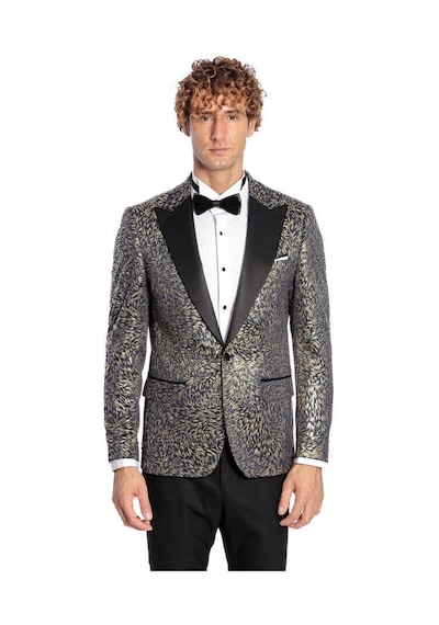 Wessi Tüy Desenli Slim Fit Erkek Smokin Ceket - Lacivert
