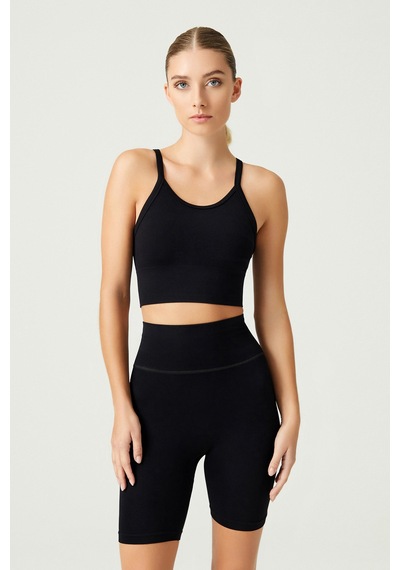 Los Ojos X Melodi Siyah Fitilli Seamless Spor Sütyeni Ribbed Bra Tank Siyah