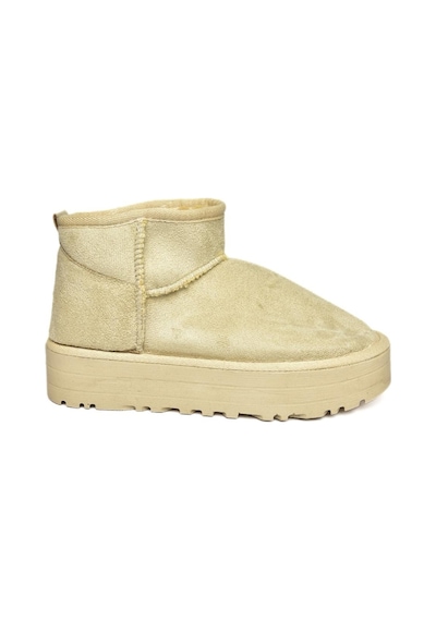 Fox Shoes R612033402 İçi Tüylü Kalın Tabanlı Yarım Süet Kadın Bot Bej