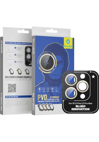 Blueo Apple Uyumlu iPhone 13 Pro/13 Pro Max PVD Paslanmaz Kamera Lens Koruyucu Altın