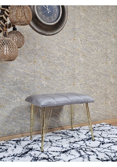 Zafir Metal Gold Tel Ayaklı 60 Cm Puf Bench - Puf - Bench - Oturak - Mutfak Oturağı - Antre Oturağı Gri