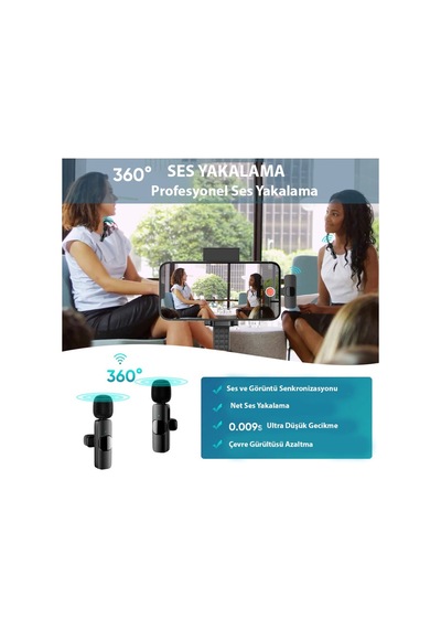 K9 Kablosuz Yaka Mikrofonu 2 Adet Lightning 2'li Mini Mikrofon: Youtube & Tiktok İçin İdeal Siyah