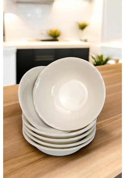 Digithome Mercan 6 Lı Porselen Servis Salata Kasesi Çerezlik 13 Cm Beyaz C1-1-421