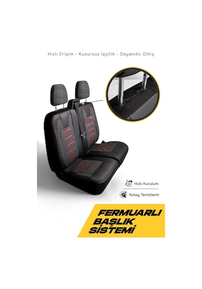 Füme - Kırmızı Panda Bodrum Serisi Ford Transit 2014+ Araca Özel Keten Ticari Oto Koltuk Kılıfı