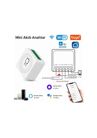 Mini Wifi Smart Switch 16a Tuya Alexa Google Home Uyumlu Akıllı Anahtar Modülü