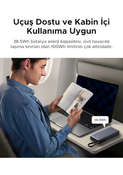 Ugreen Nexode 20.000 Mah 45w Dahili Kablolu Hızlı Şarj Powerbank, 55988b Gri