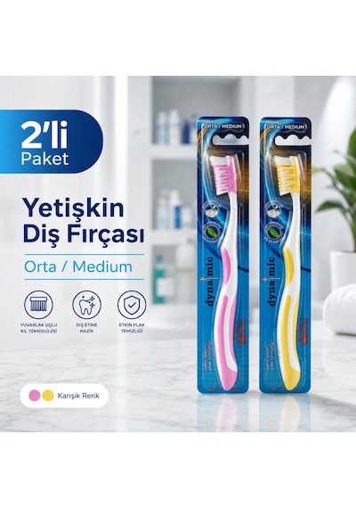 Dynamic Premium Care Medium Orta Diş Fırçası 2 Adet Tekli Ambalajlı Karışık Renk