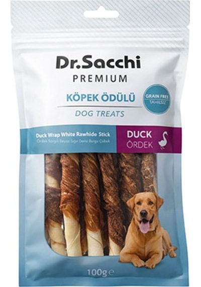 Dr.sacchi Premium Ördek Sargılı Beyaz Sığır Derisi Burgu Çubuk Tahılsız Köpek Ödülü 5 10lu 100 Gr 109-30008.01
