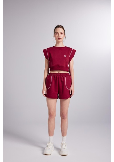 Holly Lolly Crop Kesim Kontrast Dikişli Rhode Tshirt Bordo
