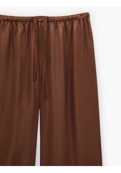 Koton Beli Bağlamalı Geniş Paça Saten Pantolon Kahverengi 6sak40087ew Kahve