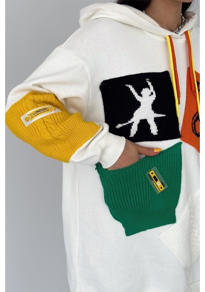 Femelle Kadın Beyaz Yeni Sezon Tasarım Oversize Kapüşonlu Sweatshirt