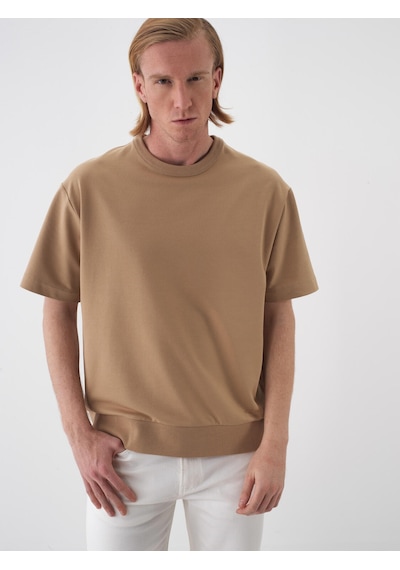Xint Camel Pamuk Dokulu Oversize Tişört 502213