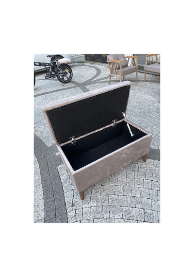 100cm X 40cm Amortisörlü Sandıklı Puf Krem Krem