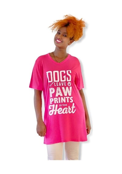 Hayvansever Tişört Dogs Leave Paw Prints İn Your Heart Pembe