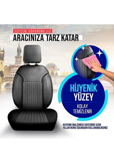 Panda Prag Serisi Pike Kumaş Oto Koltuk Kılıfı   - Tam Set
