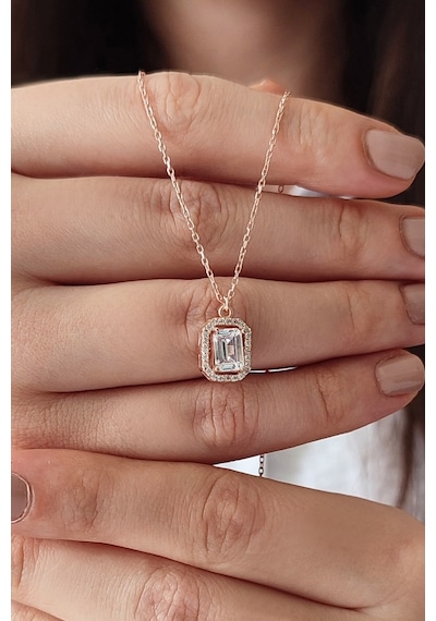 Baget Taşlı 925 Ayar Gümüş Kadın Rose Kaplama Kolye (534707361)