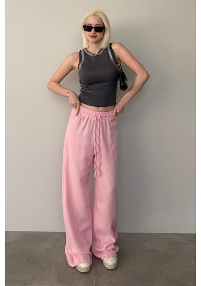 Madmext Pembe Bol Paça Müslin Kadın Pantolon Mg1980 Pembe