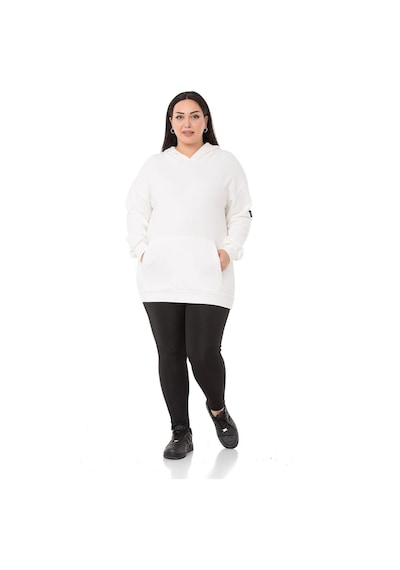 Büyük Beden Sırtında Yazı Detaylı Kapüşonlu Kanguru Cepli Üç İplik Beyaz Sweatshirt-beyaz Beyaz