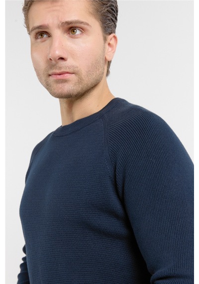 İmza Lacivert Bisiklet Yaka Uzun Kol Cepsiz Standart Fit Kazak Pamuk Triko 1012260150 2XL