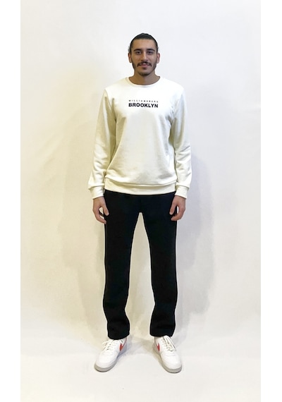 Süperlife Erkek Bisiklet Yaka 3 İplik Kalın Brooklyn Baskılı Sweatshirt Spr24sw29 Ecru