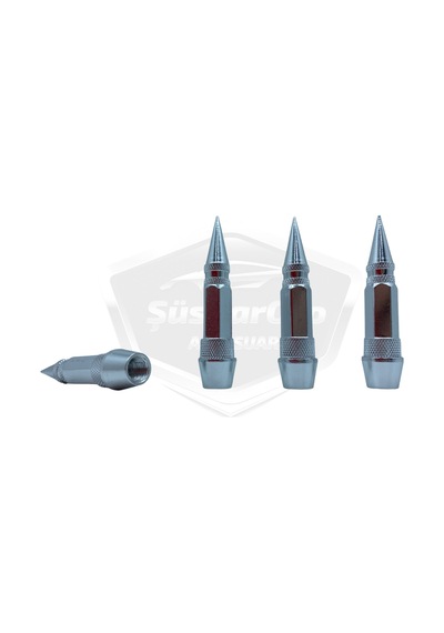 ŞüsCarOto Sivri Sibop Kapağı Mermi Sibop Kapağı Araba Motosiklet Bisiklet Metal 4 lü Set Gümüş Krom (00)