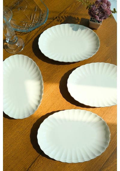 Kütahya Porselen Bone Luz Platin File Kayık Tabak 24x17cm Bnlzf24ky220 4 Lü Ekru