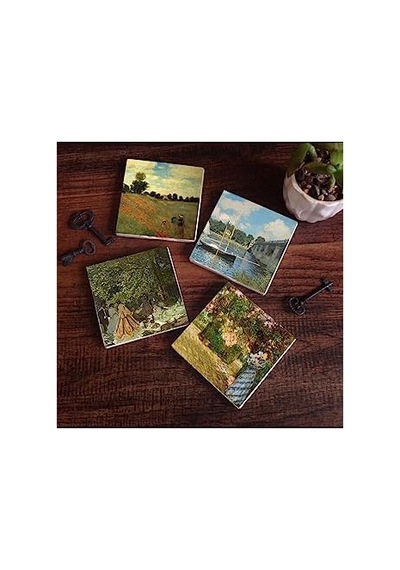 Claude Monet Bahçede, Kırda Öğle Yemeği, Argenteuil'de Köprü, Gelincikler Taş Bardak Altlığı Seti - 4 Parça - Dekoratif, Rustik Mutfak Aksesuarı, 10x10 Cm, Kaydırmaz Tabanlı Sc128 1 Claude Monet Bahçede, Kırda Öğle Yemeği, Argenteuil'de Köprü, Gelincikler Taş Bardak Altlığı Seti - 4 Parça - Dekoratif, Rustik Mutfak Aksesuarı, 10x10 Cm, Kaydırmaz Tabanlı Sc128 1