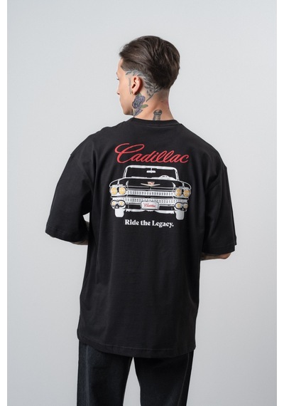 Respire Erkek Cadillac Baskılı Oversize T-shirt Siyah