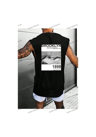 Startmore Unisex Brooklyn Baskılı Oversize Kolsuz Siyah